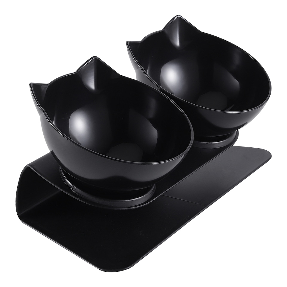 image 1 of Living and Home 15° Tilted Elevated Feeder with Double Cat Bowls | Black