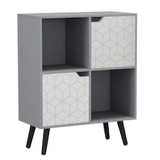 Grey 4-Cube Storage Unit with 2 Geo Doors and Legs | White | White & Black | 1