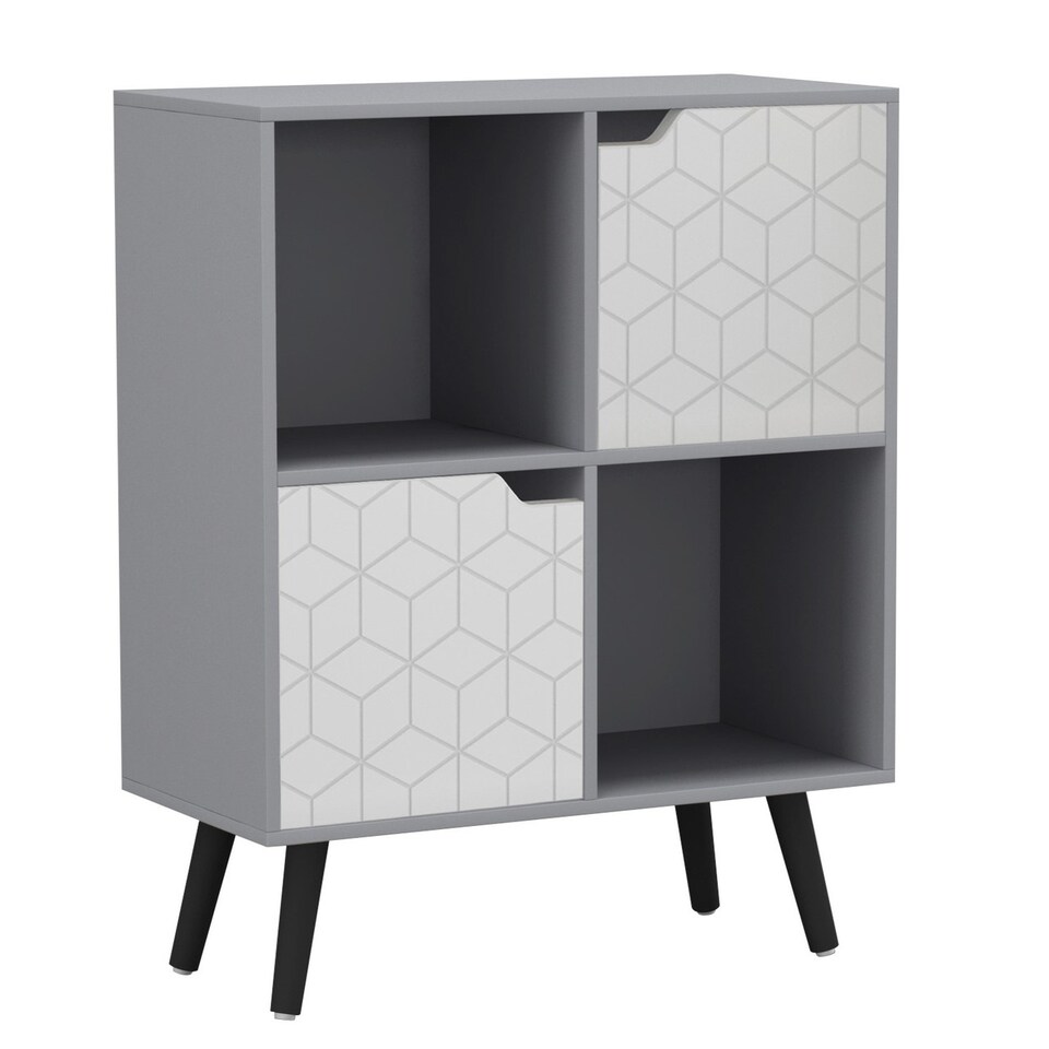 image 1 of Grey 4-Cube Storage Unit with 2 Geo Doors and Legs | White | White & Black | 1