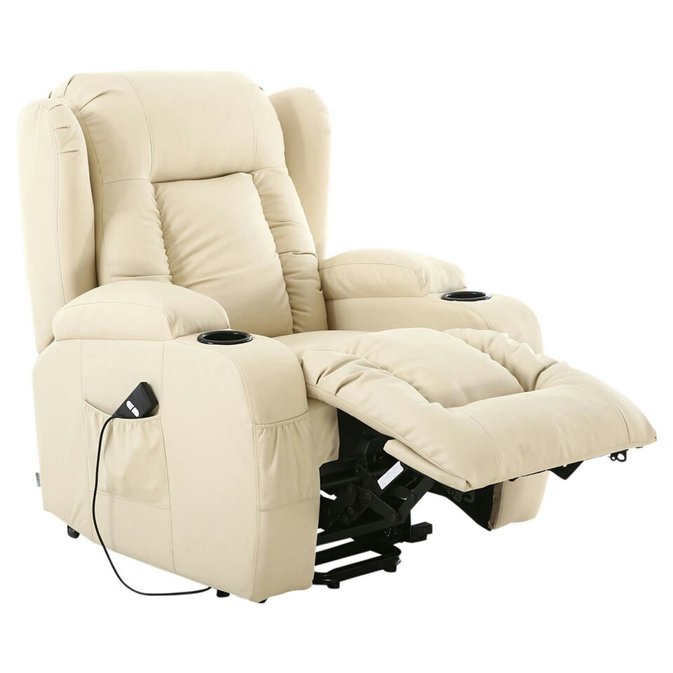 image 1 of Caesar Single Motor Rise Recliner Bonded Leather Heat & Massage Chair (Cream)
