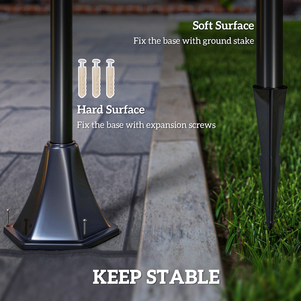 image 1 of Outsunny Outdoor Garden Solar Light with Base Freestanding Energy-saving Optical