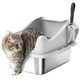 image 1 of PawHut Stainless Steel Cat Litter Box with High Sides Grey | M