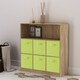image 3 of Wide 7-Cube Bookcase With Drawers | Brown | Oak & Green | 1