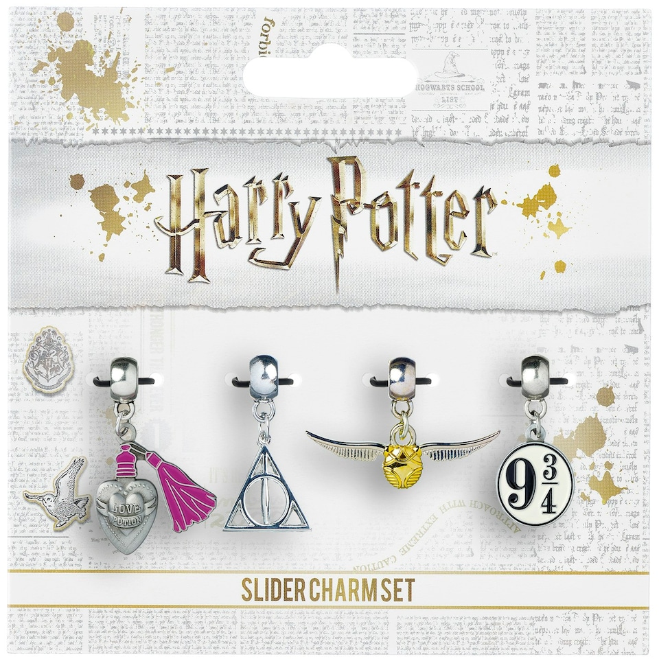 image 1 of Harry Potter Golden Snitch/Deathly Hallows/Love Potion/Platform 9 3/4 Slider Charm Set HP0070