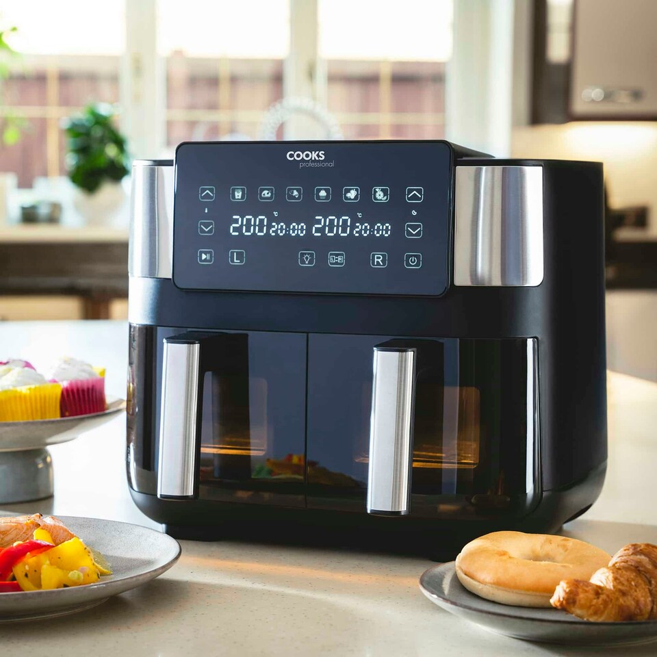 image 1 of Cooks Professional Dual Air Fryer with Glass Drawers | XL 8L Capacity | 1700W | Digital Display | 8 Preset Cooking Settings