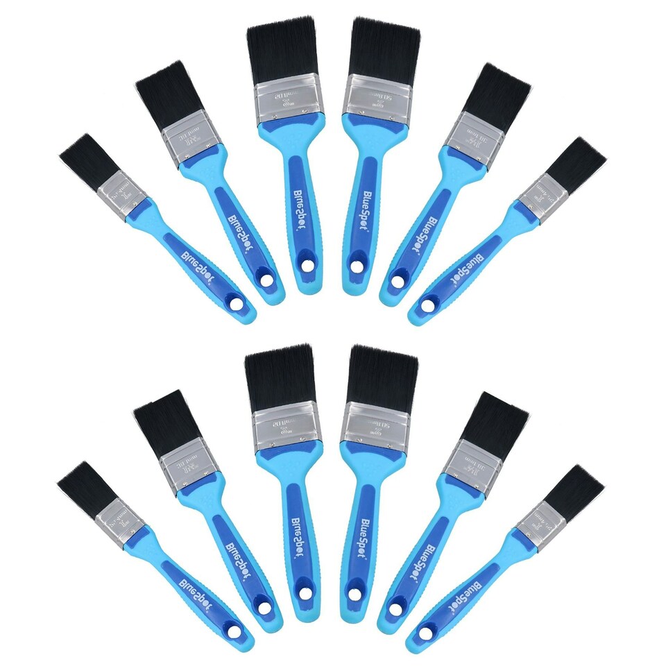 image 1 of 12 x Synthetic Paint Brush Painting + Decorating Brushes Rubber Grip Handle 1" - 2"