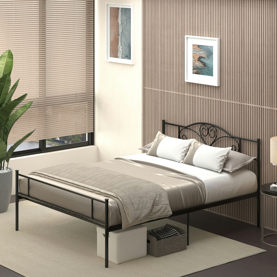 image 1 of HOMCOM King Metal Bed Frame w/ Headboard,31cm Under-bed Space