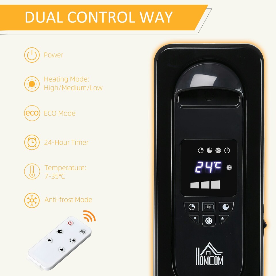 image 1 of HOMCOM Oil Filled Radiator Space Heater W/3 Heat Settings & Remote Control Black