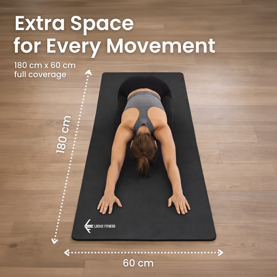 image 1 of Lockie Fitness Yoga Mat 8 mm Thick, Non Slip Exercise Mat for Women and Men, TPE Foam Pilates Mat, Gym Mat for Home Workout, Yoga, Pilates, Exercise & Gymnastics, 180 x 60 cm, Black