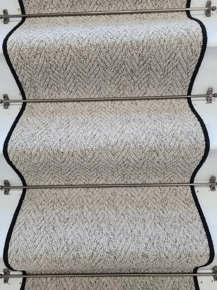 image 1 of Herringbone Mirage Grey Stair Runner with 100 % Wool Edge
