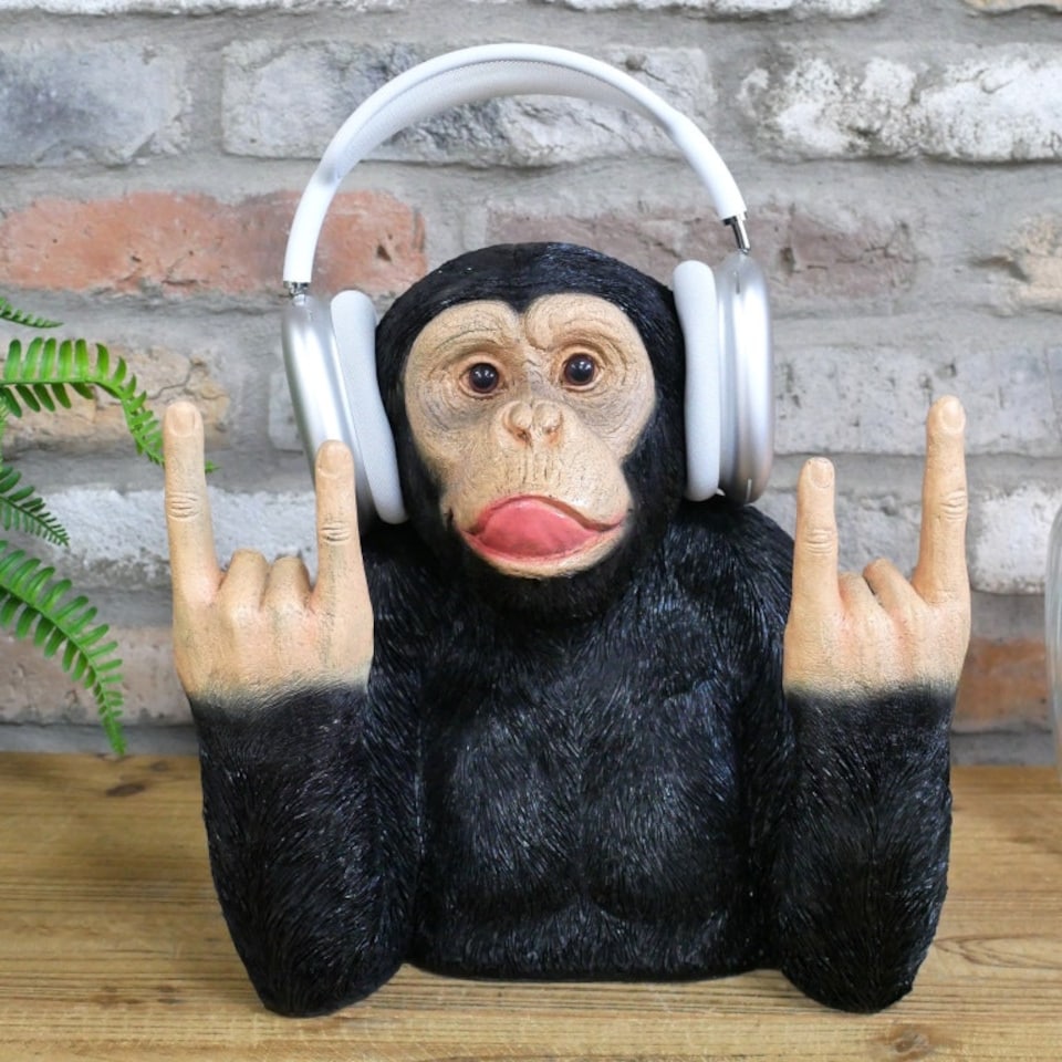 image 1 of Gifts Direct 2 U Rock 'n Roll Monkey Headphone Holder Ornament | Black