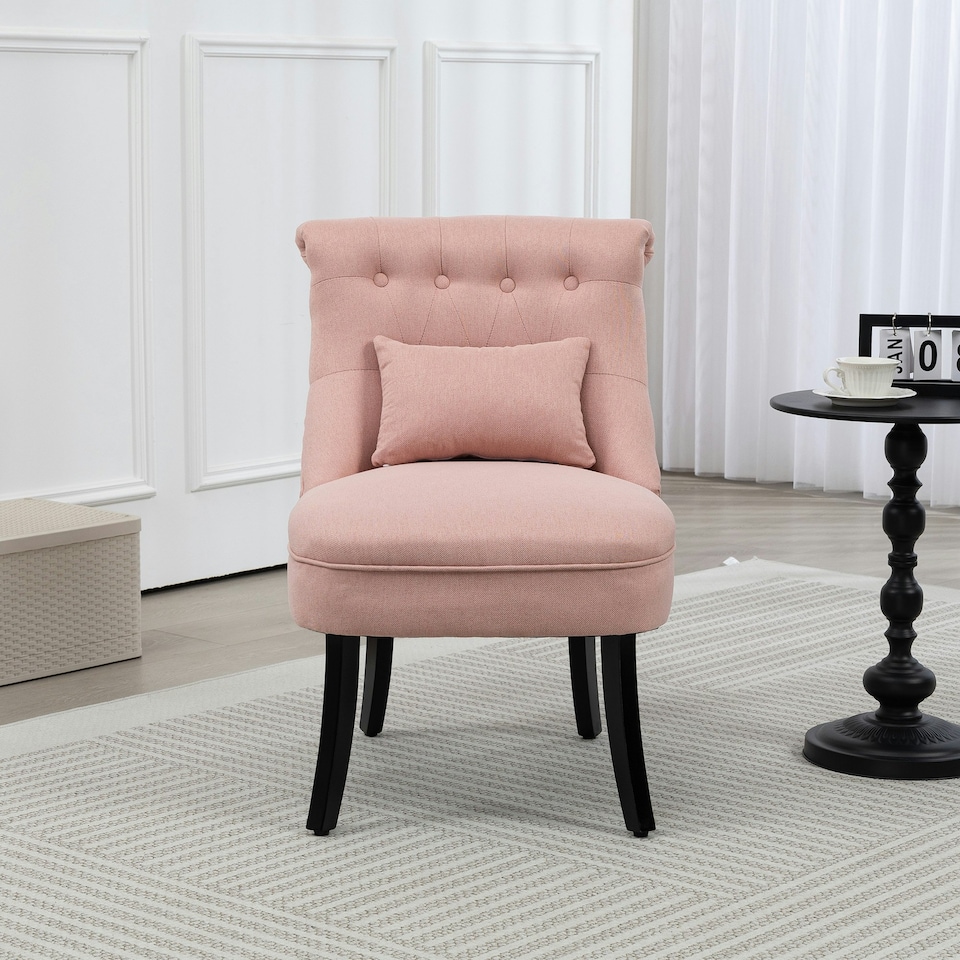 image 1 of HOMCOM Fabric Single Sofa Upholstered with Pillow Wood Leg Pink Pink