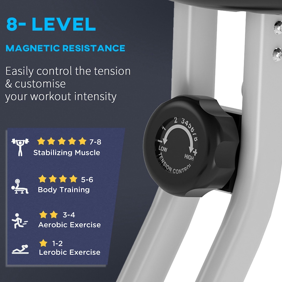 image 1 of HOMCOM Magnetic Resistance Exercise Bike Foldable LCD Adjustable Seat Grey