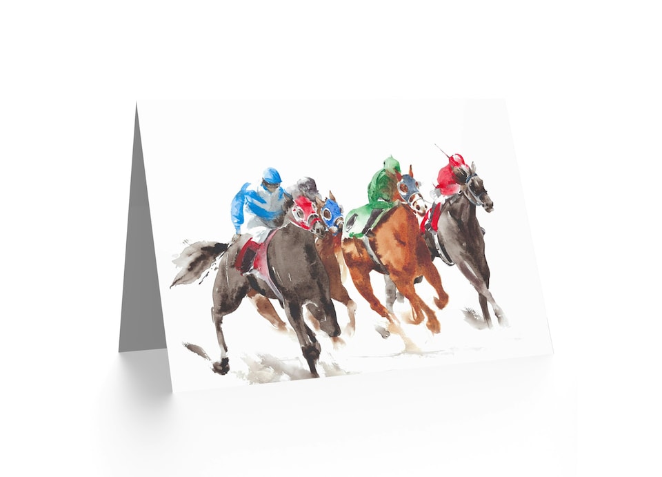 image 1 of Horse Racing Sport Race Bright Watercolour Art Card