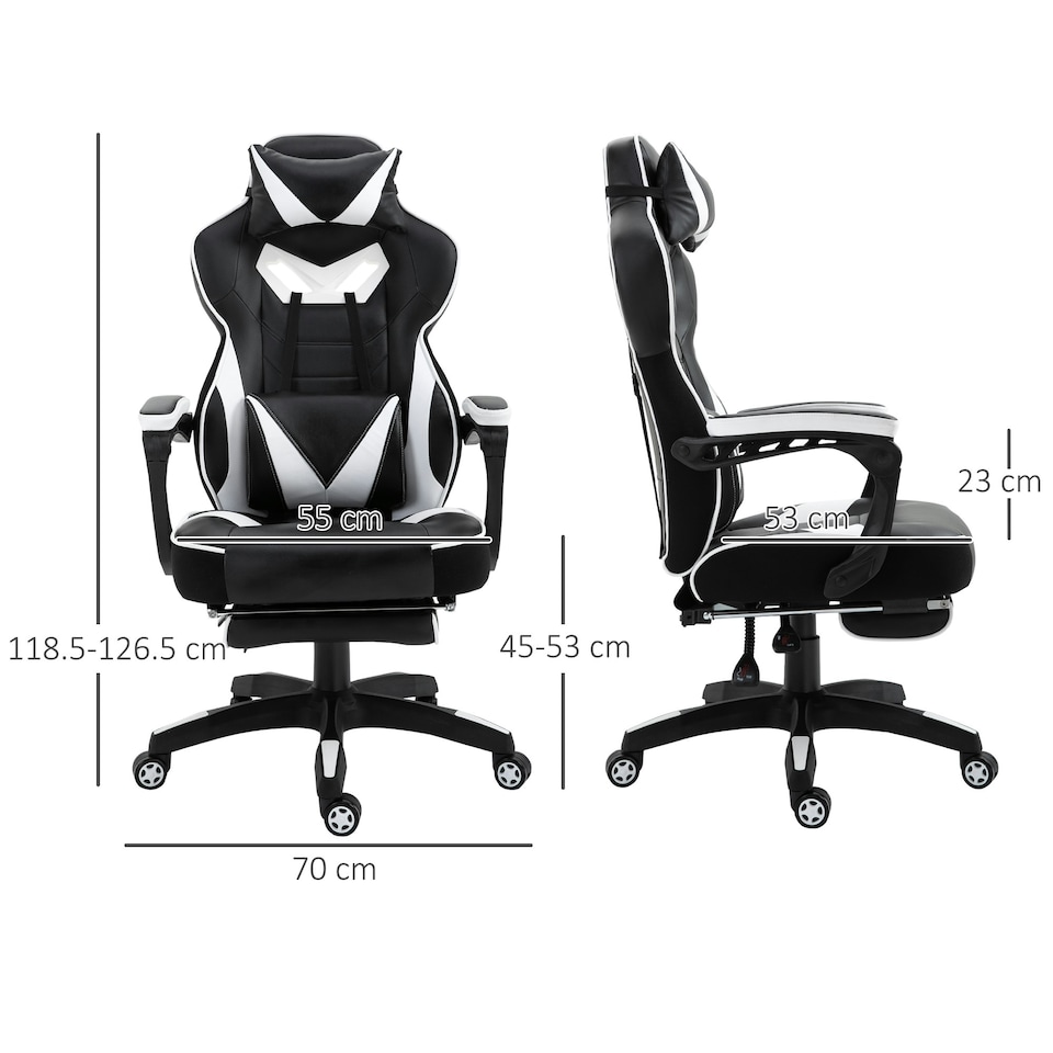 image 1 of Vinsetto Gaming Chair Ergonomic Reclining Manual Footrest Wheels Stylish White
