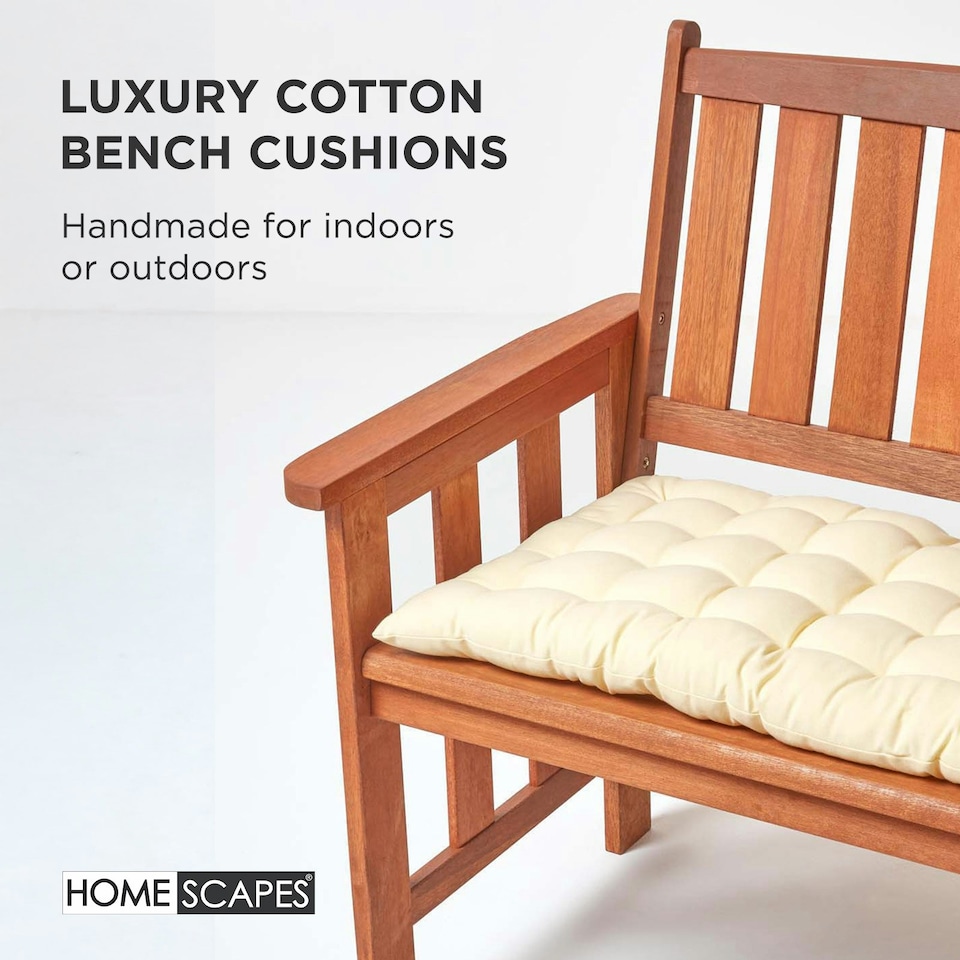 image 1 of Homescapes Garden Bench Cushion Luxury 3 Seater 100% Cotton Indoor Outdoor Seat Pad Cream | 143 x 48 cm