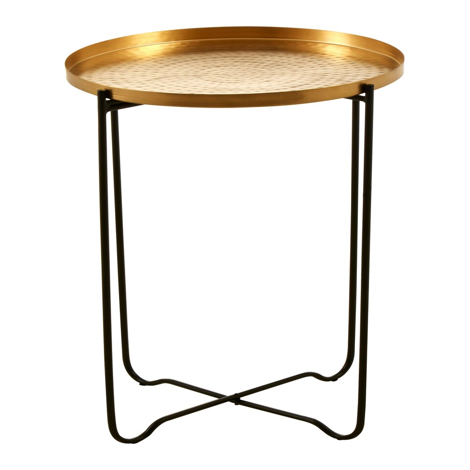 image 1 of Interiors by Premier Elegant Design Gold Finish Round Top Side Table, Versatile Small Table, Sleek And Sturdy Bedside Table