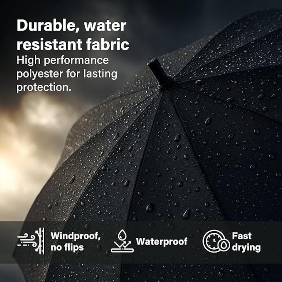 image 1 of Umbrella Reinforced Windproof J-Handle Water-Resistant Cover Travel - Unisex 103cm Canopy