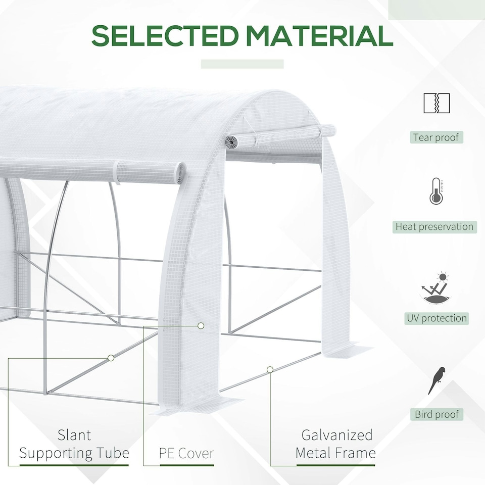 image 1 of Outsunny 3 x 3 x 2 m Polytunnel Greenhouse Pollytunnel Tent w/ Steel Frame White