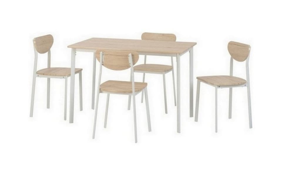 image 1 of Riley Large Dining Set - White - Light Oak Effect Veneer | Brown | 5