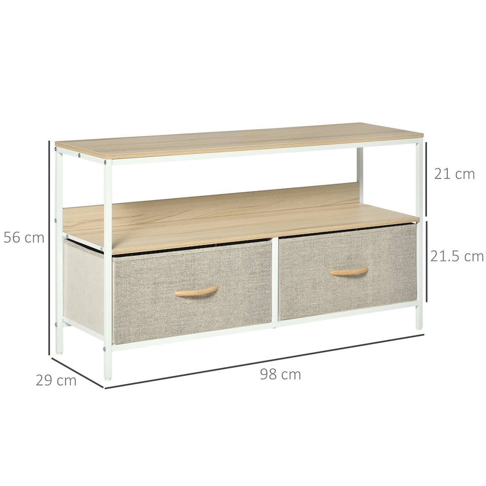 image 1 of HOMCOM TV Cabinet, TV Console Unit with 2 Foldable Linen Drawers Maple Colour