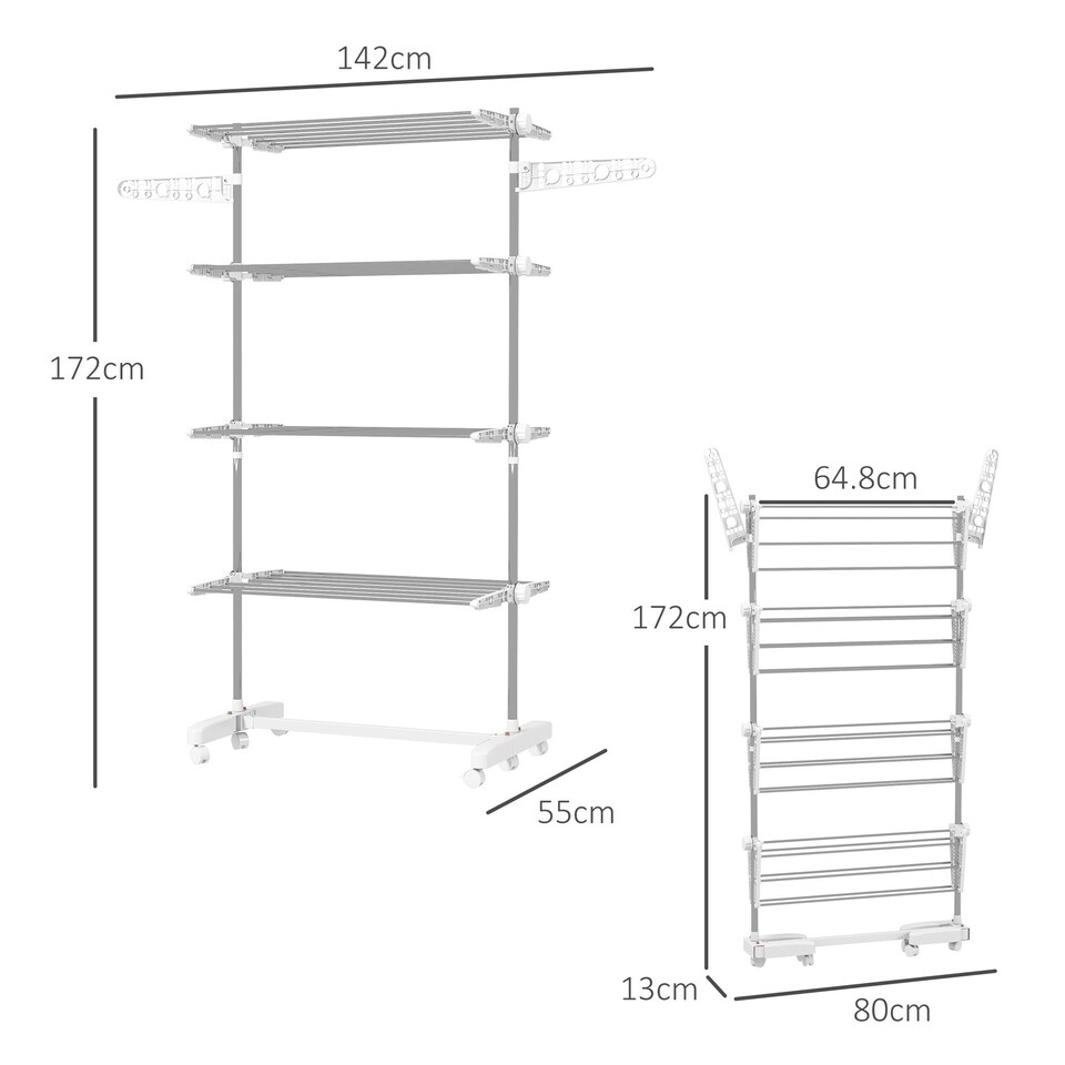 image 1 of HOMCOM 4-Tier Large Clothes Airer Stainless Steel Clothes Drying Rack White