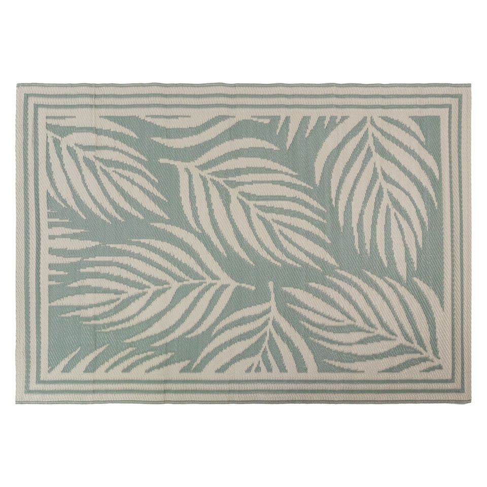 image 1 of JVL Lightweight Reversible Outdoor Rug – Large Leaf Pattern, Plastic Woven 150 x 210 cm