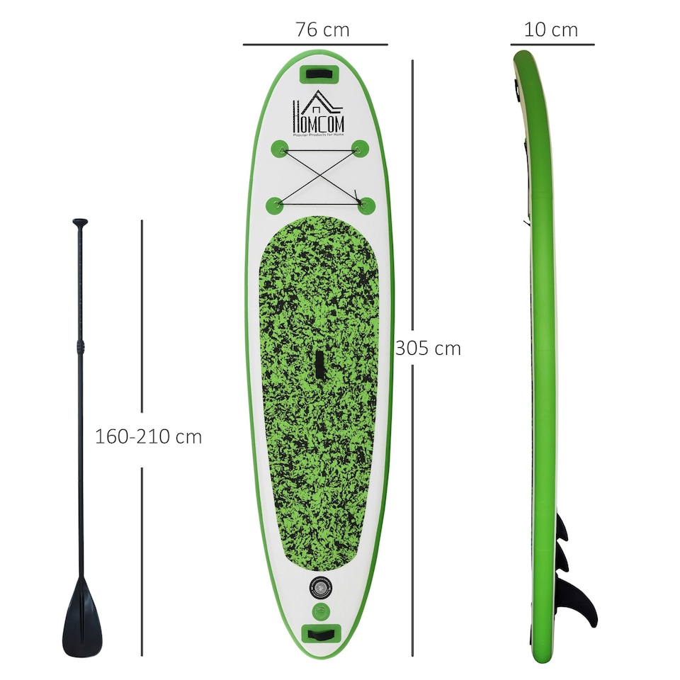 image 1 of HOMCOM 10ft Inflatable Surfing Board W/ Paddle, Fix Bag, Air Pump, Fin, Backpack Green