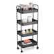 image 2 of Shelf Plastic Slim Storage Trolley Cart Castor Wheels Kitchen Organiser | Black | Black | 4 Tier Black