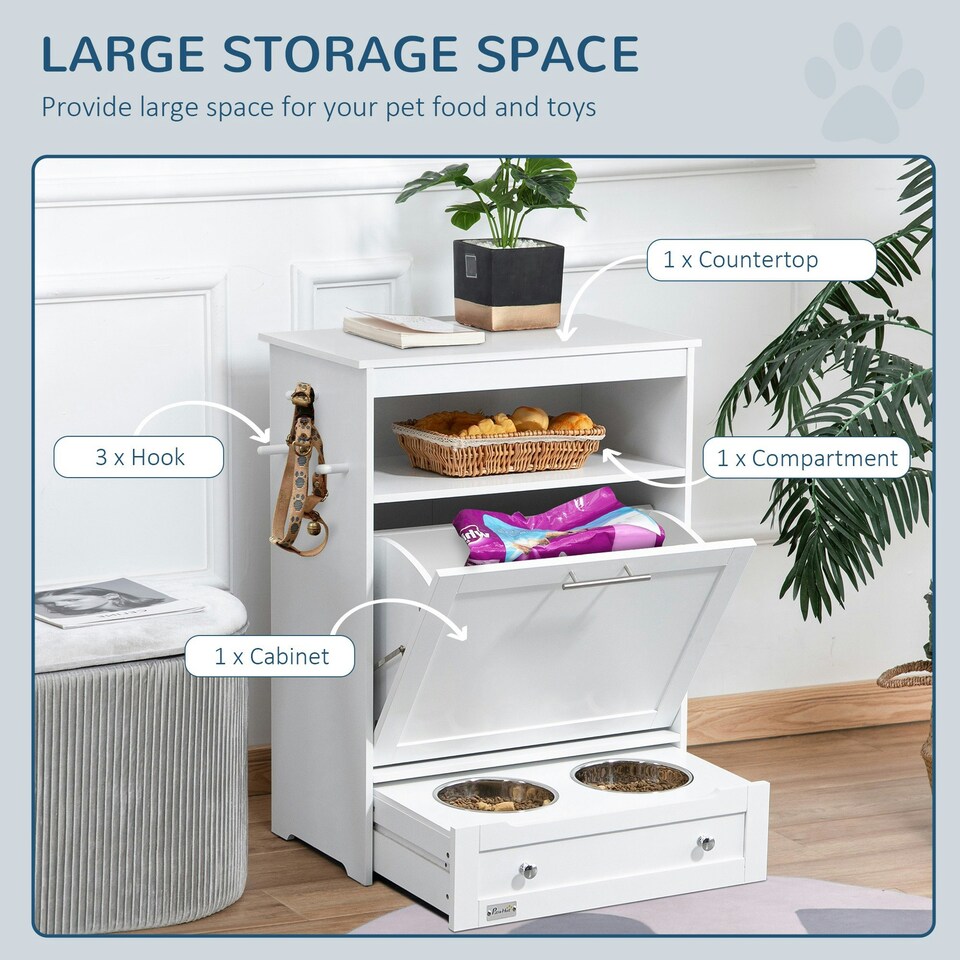 image 1 of PawHut Pet Feeder Station, Dog Cat Food Storage Feeding Station, Food Cabinet