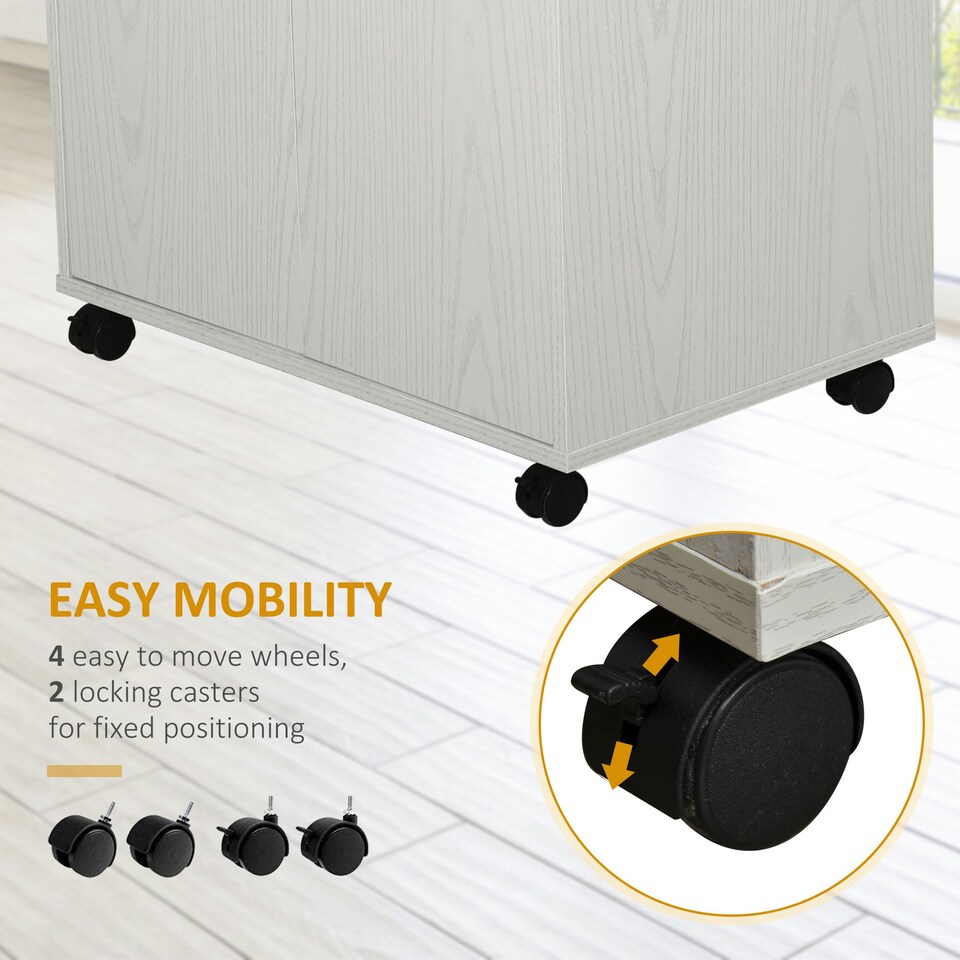 image 1 of HOMCOM Kitchen Storage Unit Microwave Cart Trolley w/ Cabinet Wheels Shelf White