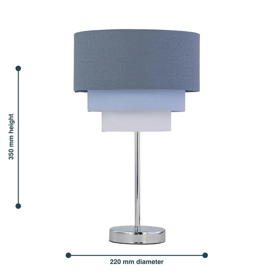 image 1 of First Choice Lighting Chrome Stick Table Lamp with Tiered Blue Linen Shade Chrome | Blue