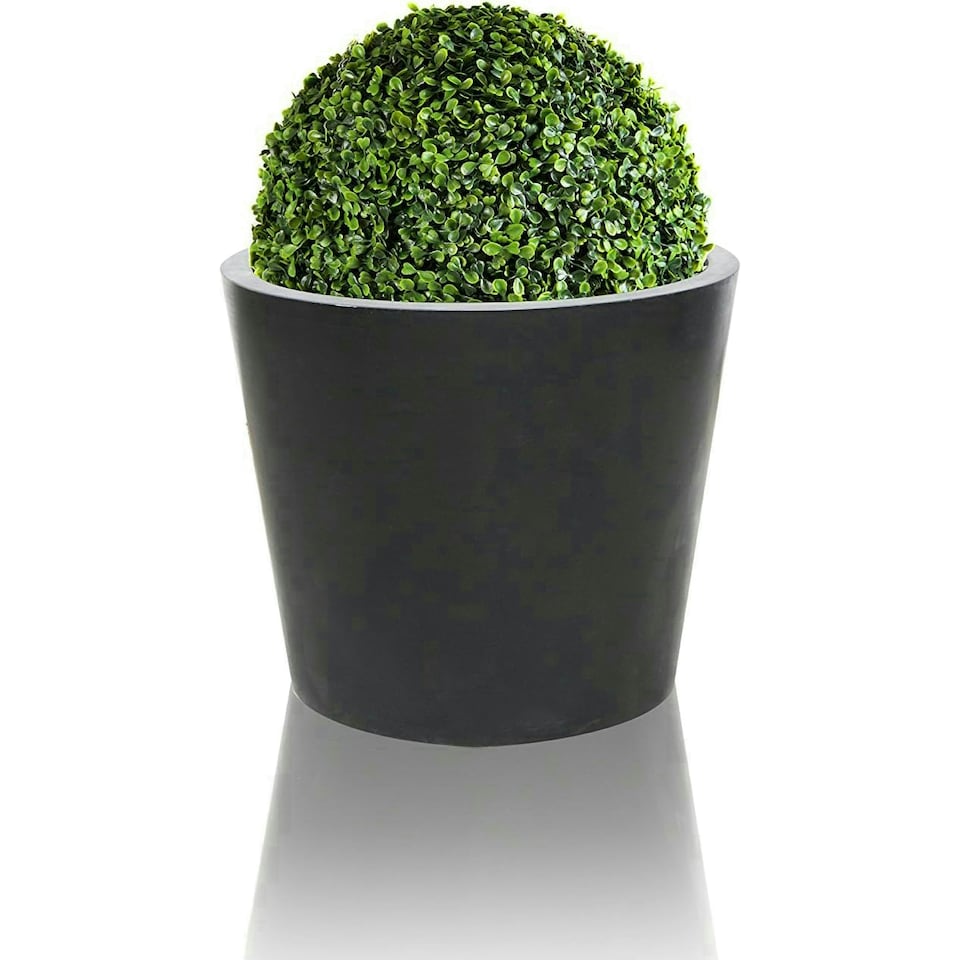 image 1 of Primrose Black Polystone Patio Garden Outdoor Round Planter 70cm