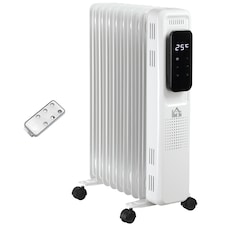 HOMCOM 2000W Oil Filled Radiator, 9 Fin Portable Electric Heater with LED Display, 24H Timer, 3 Heat Settings, Adjustable Thermostat, Safety Cut off, Remote Control, White