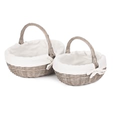 Set of 2 Lined Antique Wash Wicker Bathroom Shopping Basket | White | White | Not provided