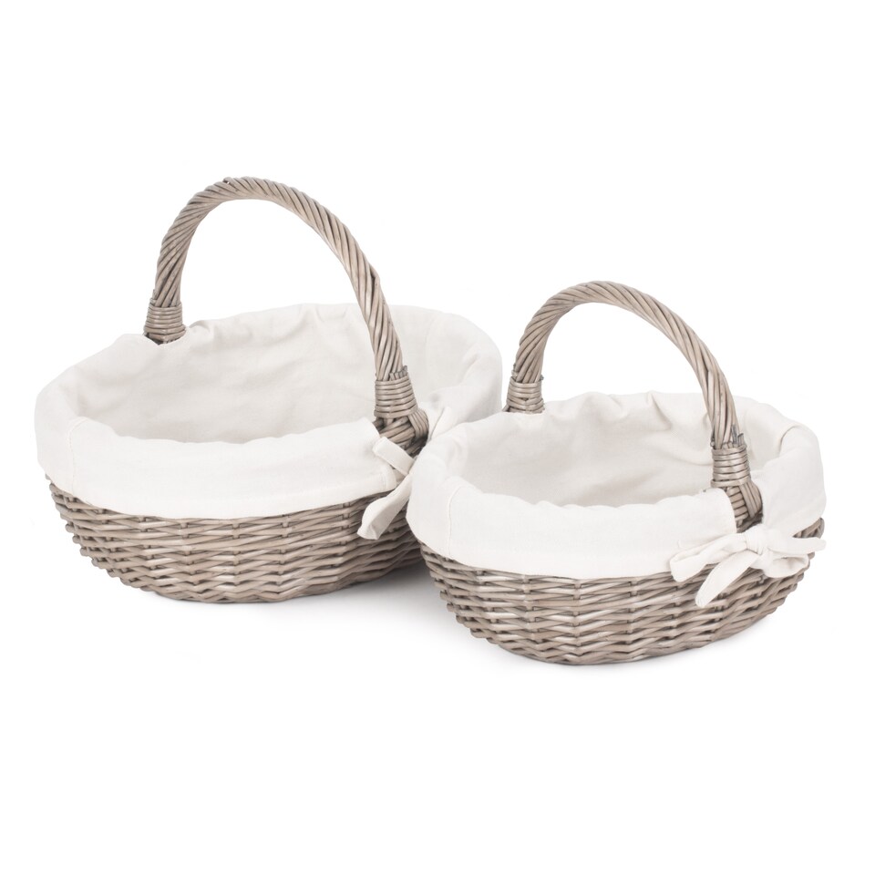 image 1 of Set of 2 Lined Antique Wash Wicker Bathroom Shopping Basket | White | White | Not provided