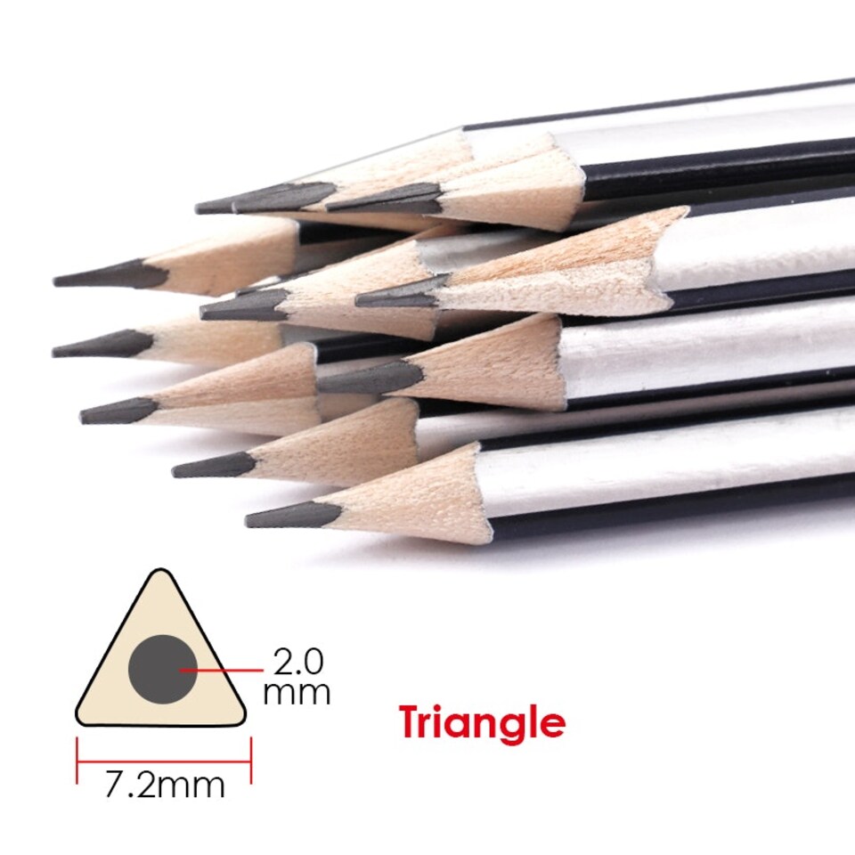image 1 of Pack of 12 Sharpened Wooden Triangle HB Pencils with Eraser