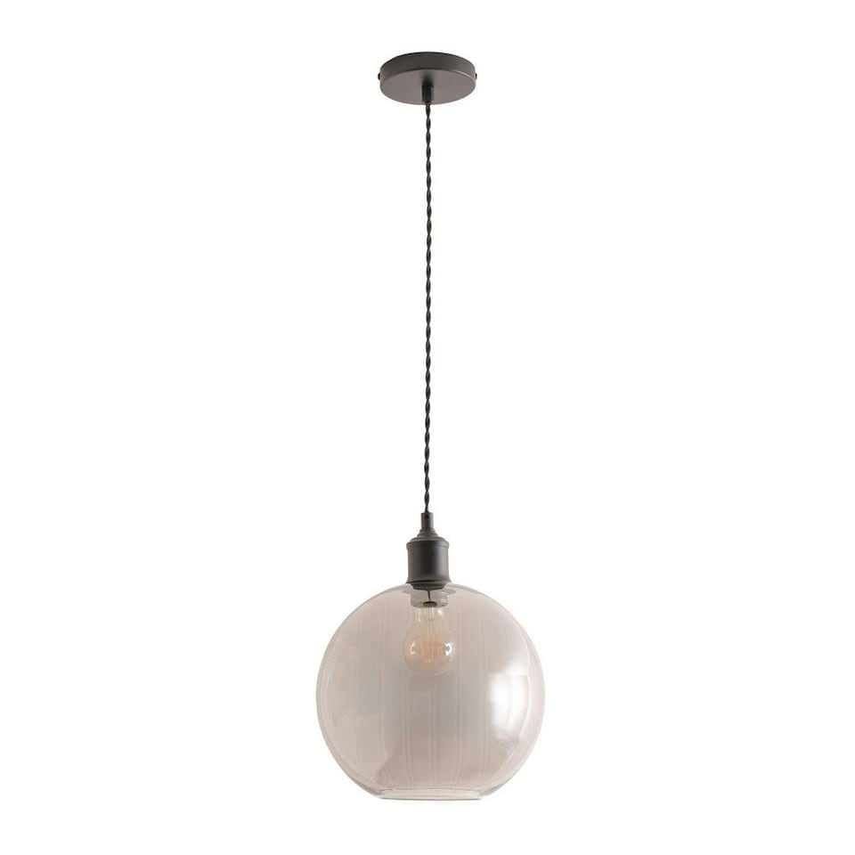 image 1 of ValueLights Bellamy Smoked Glass Globe Matte Black Single Ceiling Pendant Light Black