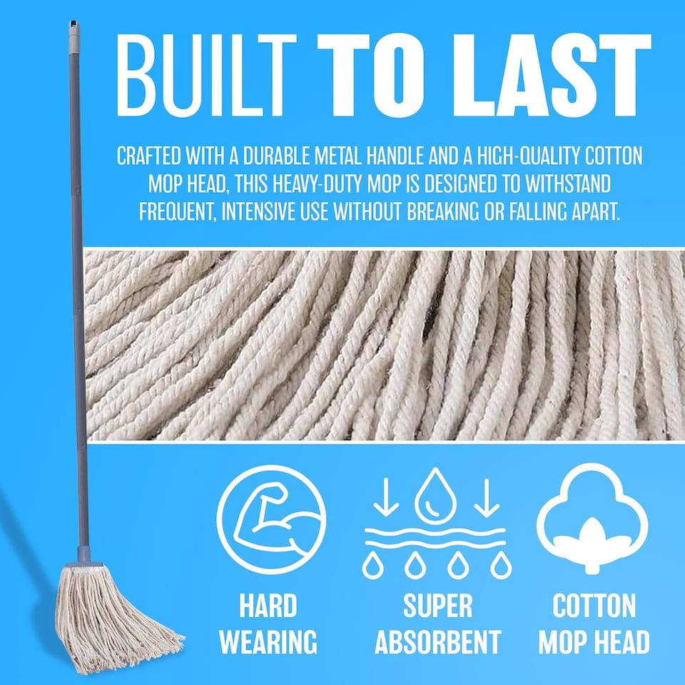 image 1 of Cotton Floor Mop Super Absorbent Cotton Mop Head 116cm Metal Handle