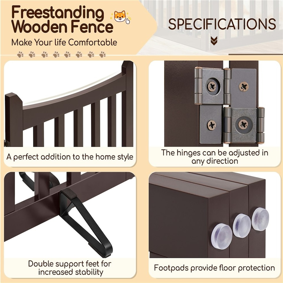 image 1 of Yaheetech 3-Panel Pet Puppy Fence with Two Support Feet, 50 × 90.5 cm | Multi | Espresso | Not provided