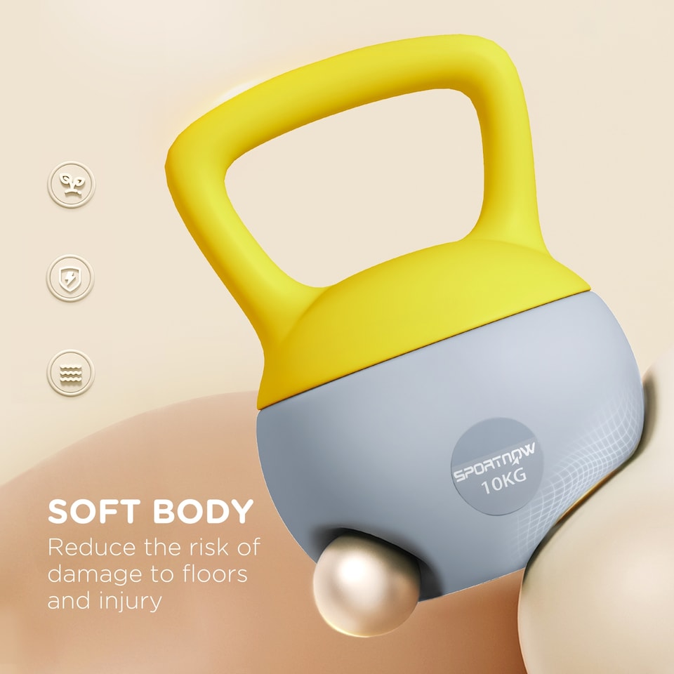image 1 of SPORTNOW 10KG Kettlebell w/ Soft Body and Non-Slip Handle, Yellow and Grey