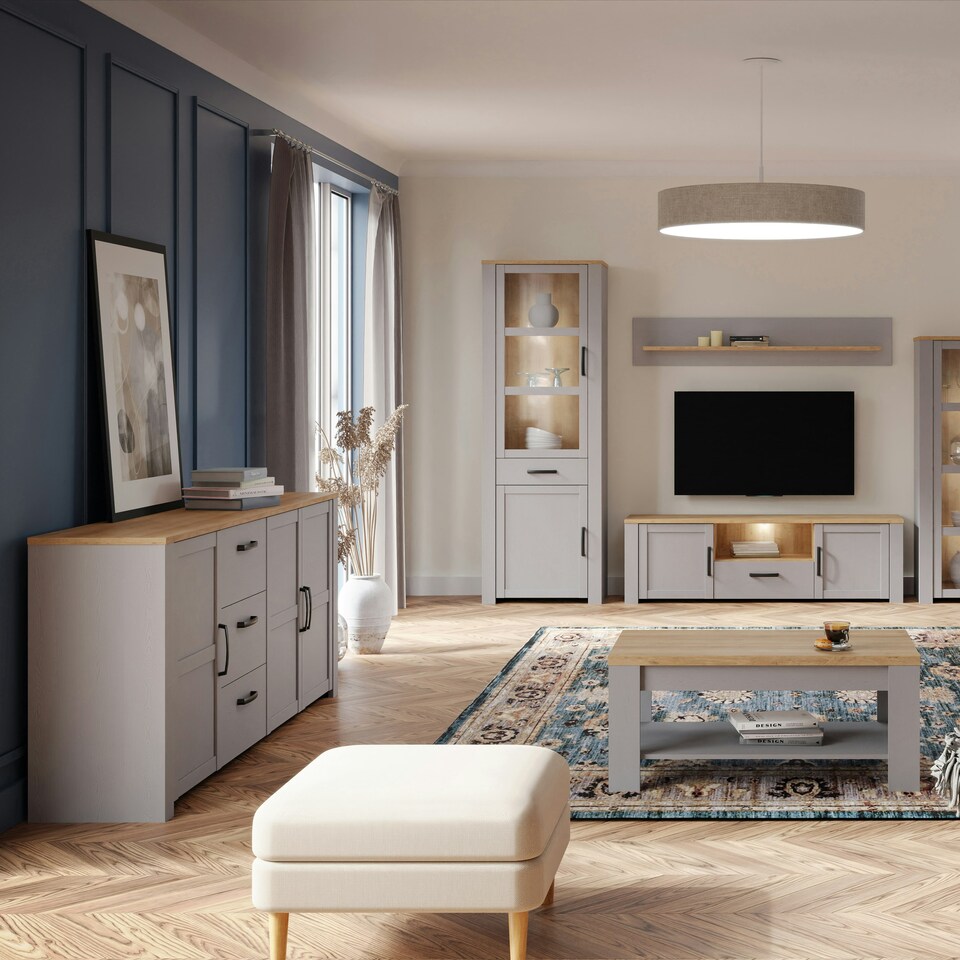 image 1 of Bohol 3 Door 3 Drawer Large Sideboard in Riviera Oak/Grey Oak