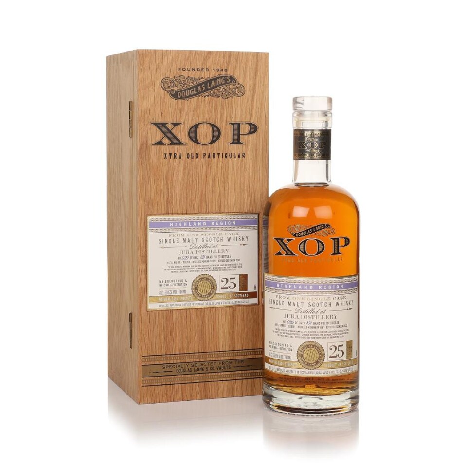 image 1 of Jura - Xtra Old Particular - Single Cask No. 16901 1997 25 year old Whisky | Multi | Nose: Reveals an intriguing damp oak style alongside fallen autumn leaves and a sweet earthy style. Palate: Oily and moreish with spices - cinnamon and cloves - with an underlying salted caramel depth. Finish: lingers long... detect charred oak, burnt brown sugar and orchard fruits. | 1