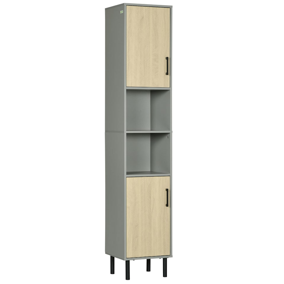image 1 of kleankin Tall Bathroom Storage Cabinet, Slim Floor Cabinet for Living Room