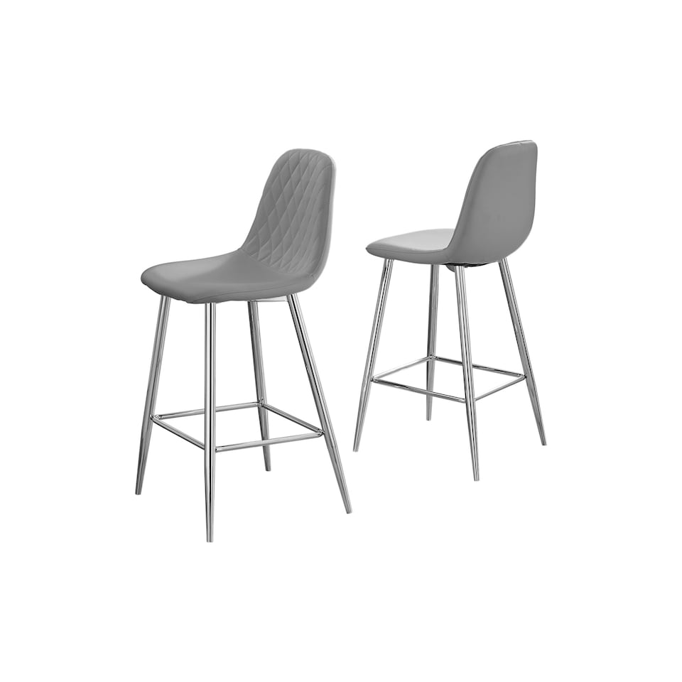 image 1 of Furniturebox Corona 2x Grey Faux Leather Silver Legs Bar Chair