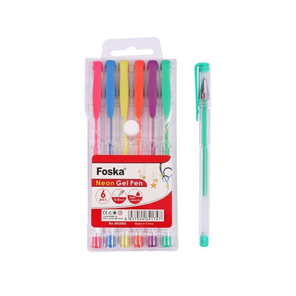 image 1 of Pack of 6 Vibrant Neon Colours Gel Pens