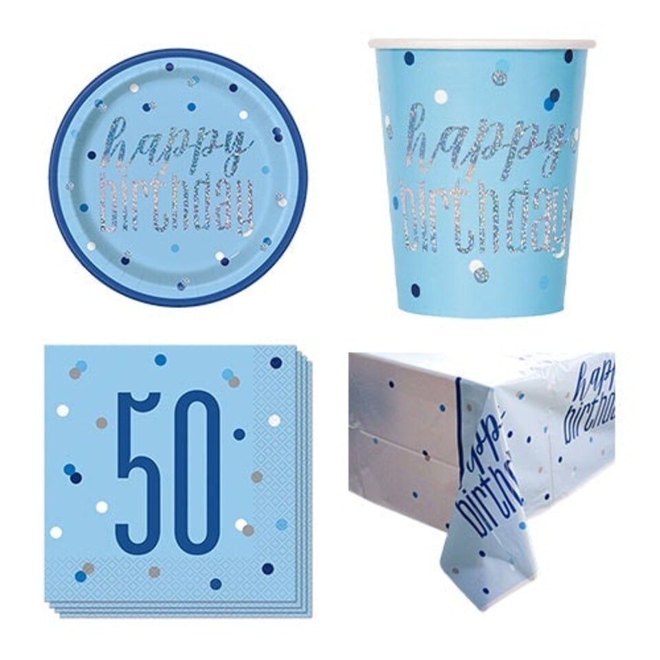Blue Glitz 50th Birthday 8 Person Value Party Pack