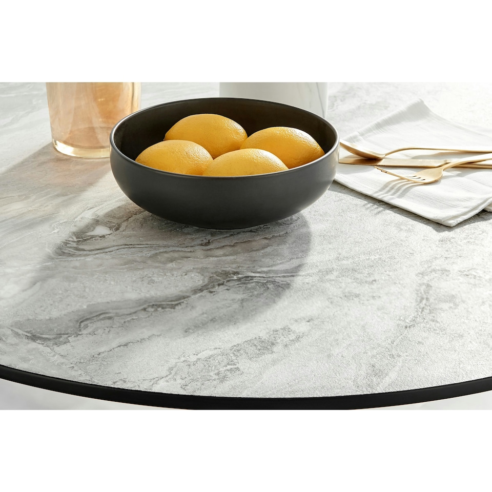 image 1 of Furniturebox Elina Round 2 Seater White Marble Effect Pedestal Dining Table