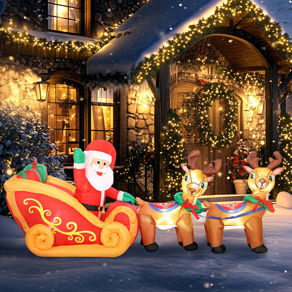 image 1 of Outsunny 7.9ft Christmas Inflatable Santa on Sleigh, Blow Up Decoration