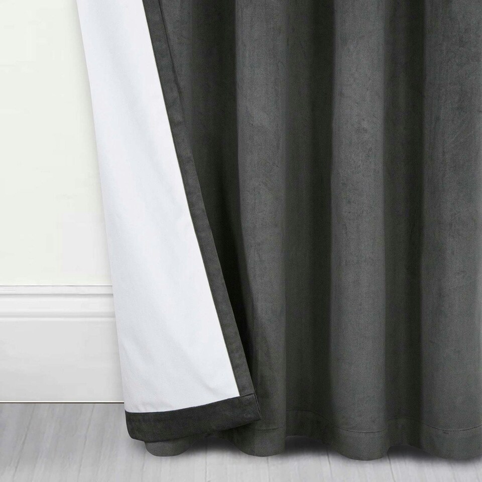 image 1 of Homescapes Thermal 100% Blackout Grey Velvet Curtains - 66 x 72" Grey